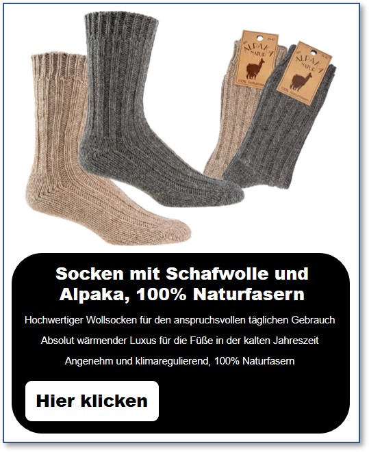 Socken mit Schafwolle und Alpaka, 100% Naturfasern
