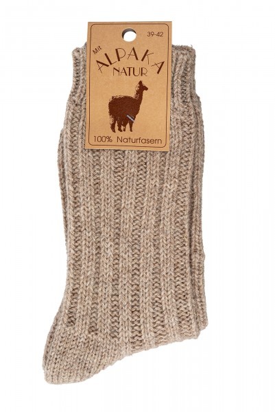 Socken mit Schafwolle und Alpaka,  100% Naturfasern, Gr. 43-46, Beigemelange