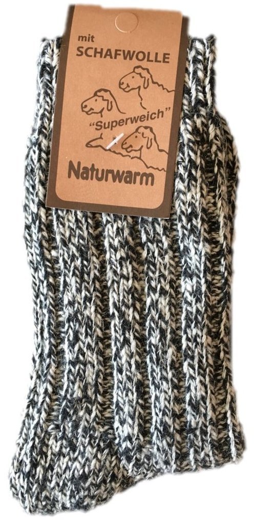Norweger-Socken, Naturwarm mit Schafwolle, Gr. 39-42, Schwarz-/ Beige- Melange