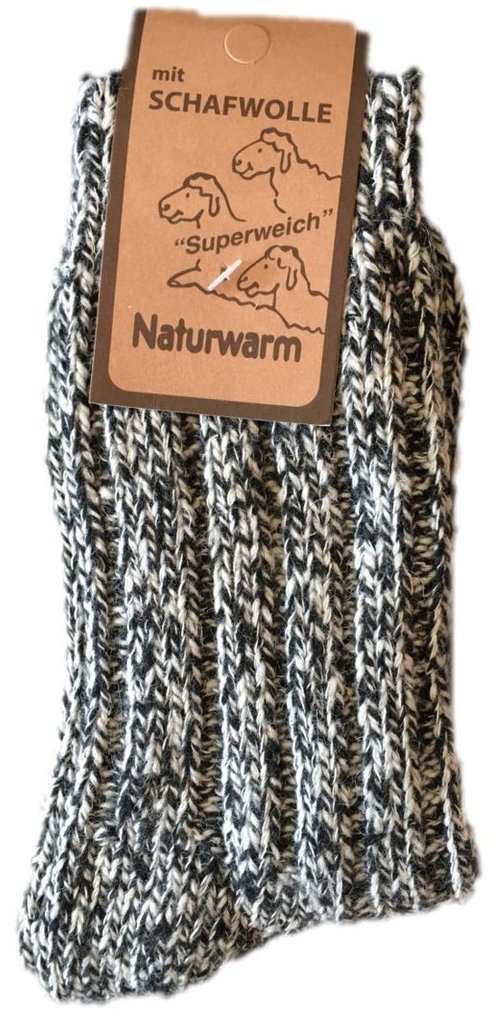 Norweger-Socken, Naturwarm mit Schafwolle, Gr. 43-46, Schwarz-/ Beige- Melange
