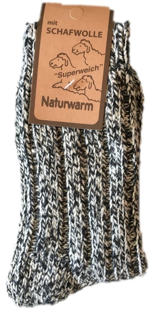 Norweger-Socken, Naturwarm mit Schafwolle, Gr. 47-50, Schwarz-/ Beige- Melange