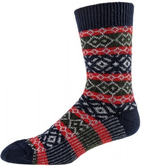 Socken mit Wolle im Skandinavien-Design, Gr. 39-42, Blau/ Rot/ Grün