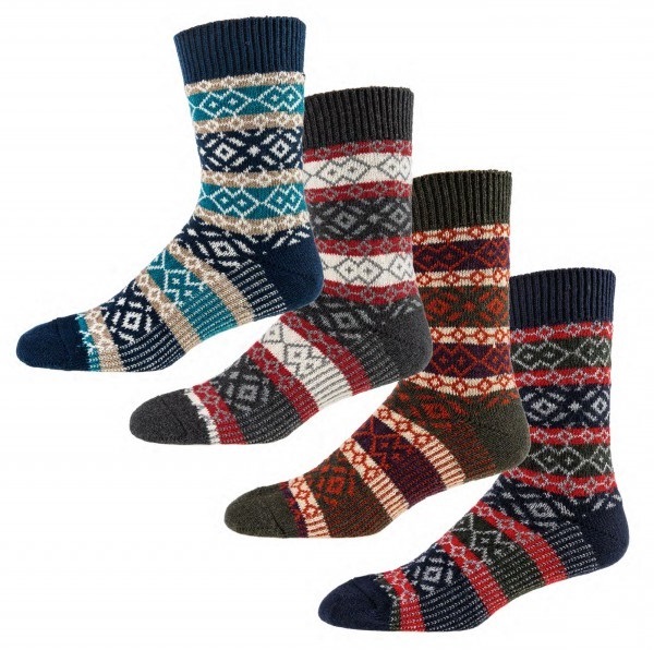 Socken mit Wolle im Skandinavien-Design, Gr. 39-42, Grün/ Lila/ Beige