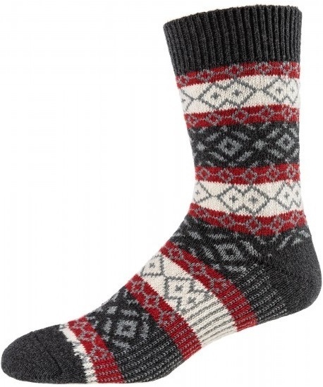 Socken mit Wolle im Skandinavien-Design, Gr. 39-42, Grau/ Rot/ Weiss