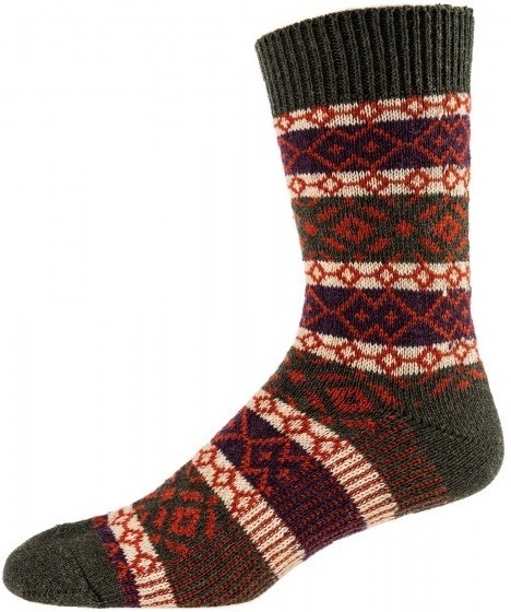 Socken mit Wolle im Skandinavien-Design, Gr. 43-46, Grün/ Lila/ Beige