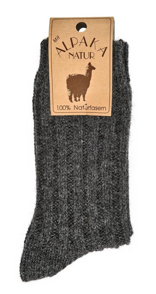 Socken mit Schafwolle und Alpaka, 100% Naturfasern, Gr. 35-38, Anthrazit