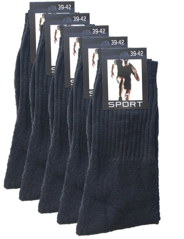 RESTPOSTEN! 5 Paar Sport Tennis Socken mit Baumwolle, schwarz, Größe 43-46