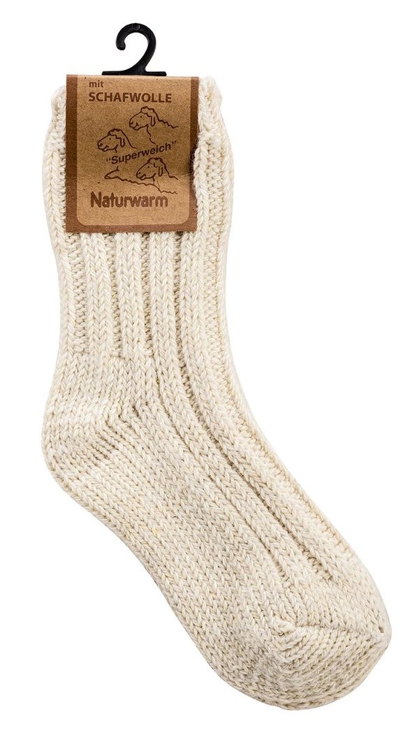 Baby/Kinder Norweger-Socken mit Wolle, Gr. 19-22, Natur