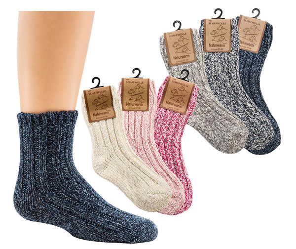 Baby/Kinder Norweger-Socken mit Wolle, Gr. 23-26, Blau-Beige