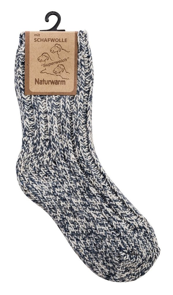 Kinder Norweger-Socken mit Wolle, Gr. 31-34, Blau-Beige