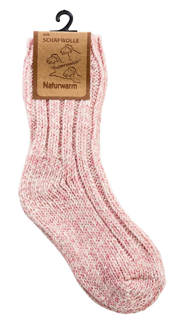 Kinder Norweger-Socken mit Wolle, Gr. 35-38, Rosa