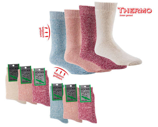Vollplüsch Damen THERMO-Socken mit Wolle, Gr. 35-38, Wollweiß