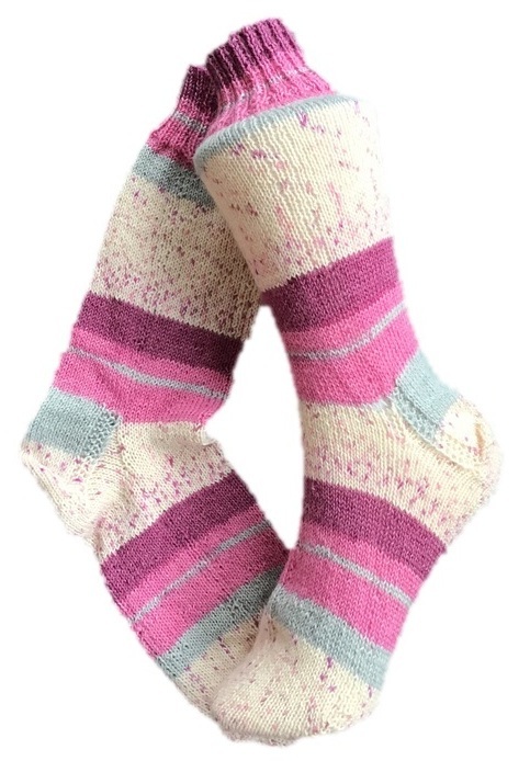 Handgestrickte Socken, Gr. 43/44, Rosa/ Lila/ Grau
