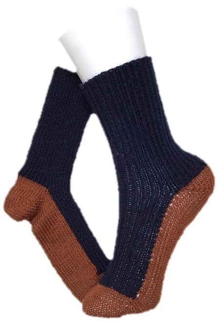 Handgestrickte Socken, Gr. 36/37, Marine/ Braun