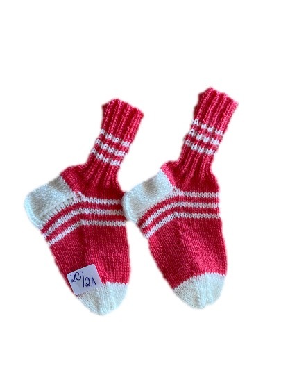 Handgestrickte Socken für Babys, Gr. 20/21, Rosa/ Weiß