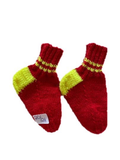 Handgestrickte Socken für Babys, Gr. 20/21, Rot/ Gelb