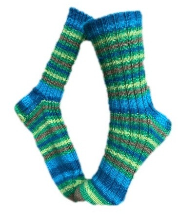 Handgestrickte Socken,  Gr. 41/42, Blau/ Grün