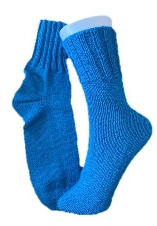 Handgestrickte Socken, 6-fach, Gr. 42/43, Blau