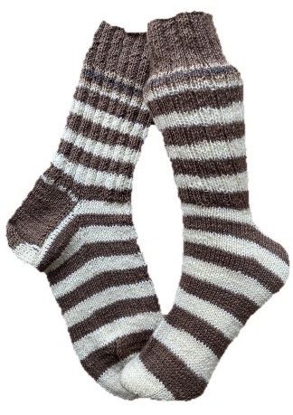 Handgestrickte Socken, Gr. 44/45, Braun/ Creme