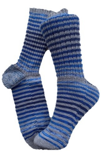 Handgestrickte Socken, Gr. 44/45, Blau/ Grau