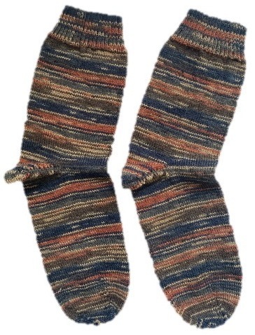 Handgestrickte Socken, Gr. 49/50, Braun/ Blau