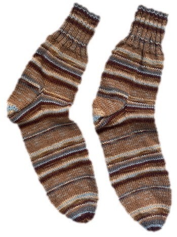 Handgestrickte Socken, Gr. 49/50, Braun/ Blau