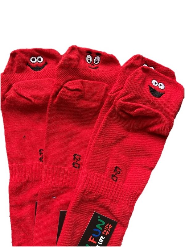 Unisex Sneakers Socken "Fersen-Stick", 3er Pack, Größe 36-41, Rot-Smiley