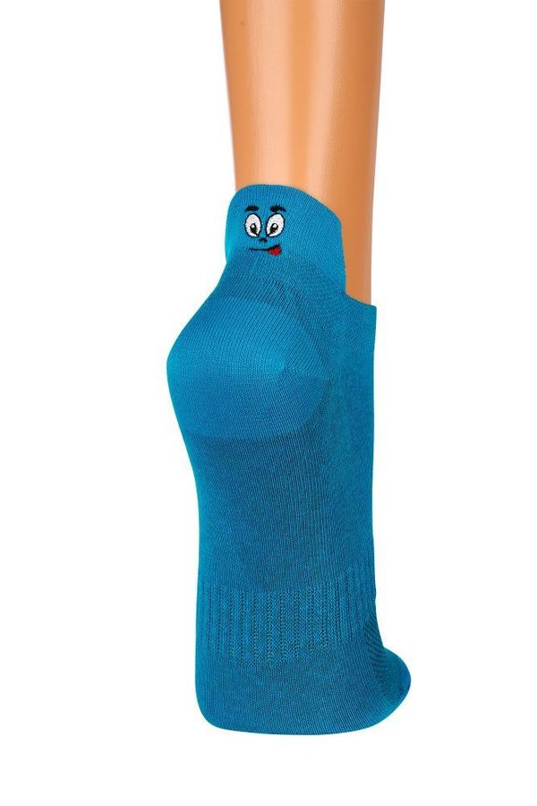 Unisex Sneakers Socken "Fersen-Stick", 3er Pack, Größe 42-47, Blau-Smiley