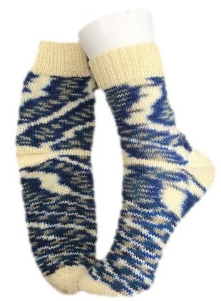 Handgestrickte Socken, Gr. 40/41, Blau/ Creme