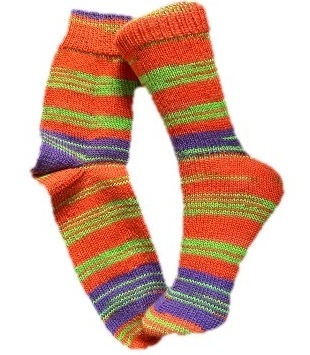 Handgestrickte Socken, Gr. 44/45, Orange/ Grün/ Lila