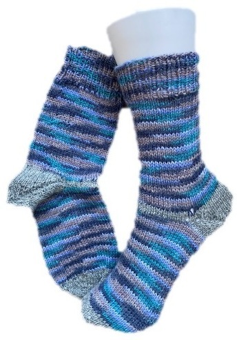 Handgestrickte Socken, 2. Wahl,Gr. 36/37, Blau/ Grau