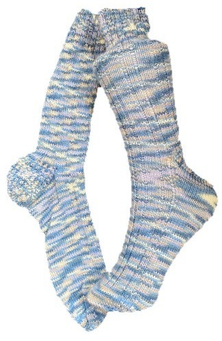 Handgestrickte Socken, Gr. 45/46, Blau/ Braun/ Lila