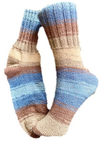 Handgestrickte Socken, Gr. 42/43,  Blau/ Braun