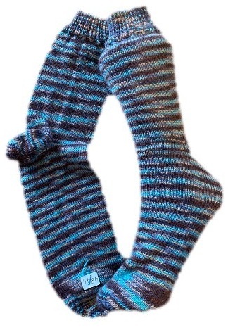 Handgestrickte Socken, Gr. 48/49, Braun/ Blau