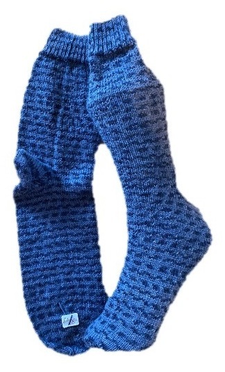 Handgestrickte Socken, Gr. 48/49, Blau