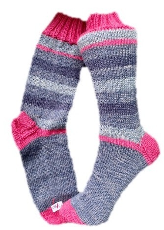 Handgestrickte Socken, Gr. 39/40, Grau/ Pink