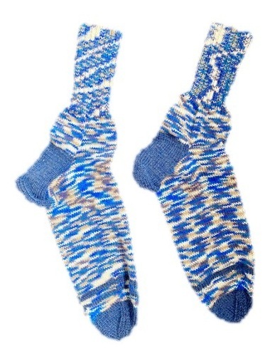 Handgestrickte Socken, Gr. 50/51,  Blau/ Creme