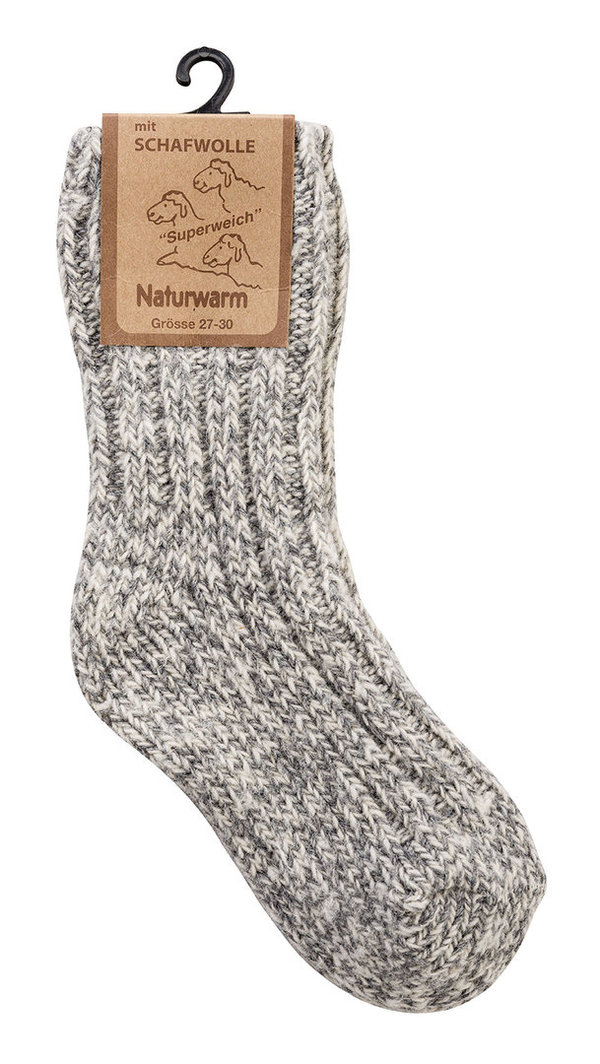 Kinder Norweger-Socken mit Wolle, Gr. 27-30, Grau-Beige