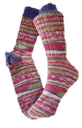 Handgestrickte Socken, Gr. 46/47, Blau/ Rot/ Grün