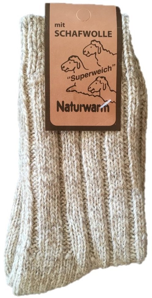 Norweger-Socken, Naturwarm mit Schafwolle, Gr. 35-38, Beige-Melange