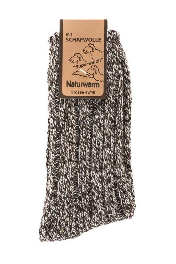 Norweger-Socken, Naturwarm mit Schafwolle, Gr. 35-38, Braun-Beige-Melange