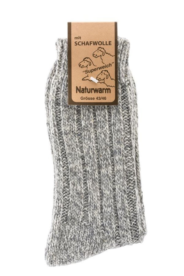 Norweger-Socken, Naturwarm mit Schafwolle, Gr. 35-38, Grau-Melange