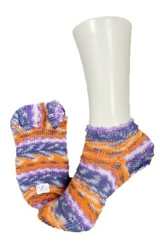 Handgestrickte Socken, Sneaker, Gr. 35/36, Lila/ Orange