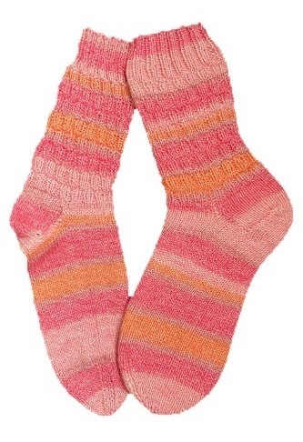 Handgestrickte Socken, Gr. 38/39, Rosa/ Orange