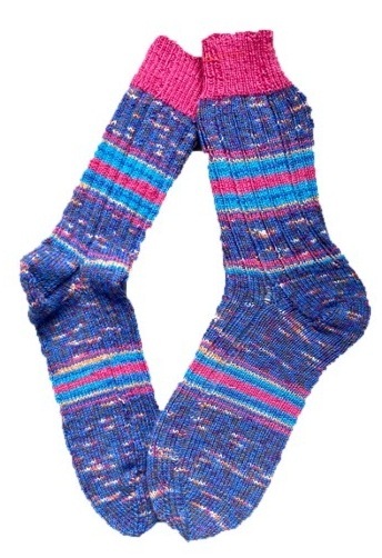 Handgestrickte Socken, Gr. 43/44, Blau/ Pink