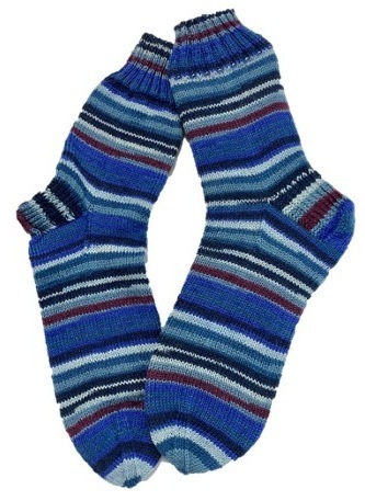 Handgestrickte Socken, Gr. 47/48, Blau/ Rot