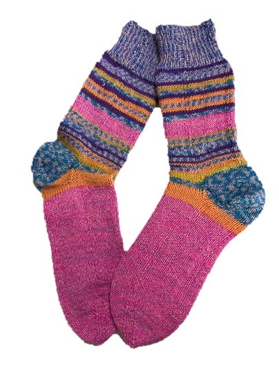 Handgestrickte Socken, Gr. 41/42, Rosa/ Bunt