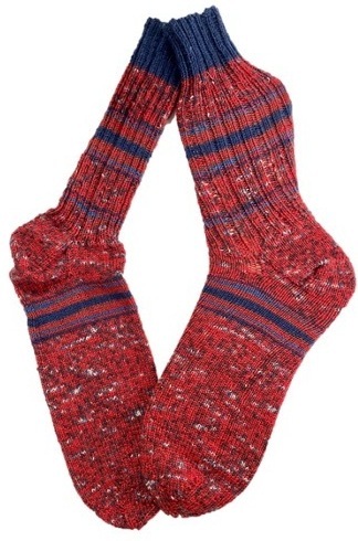 Handgestrickte Socken, Gr. 48/49, Rot/ Blau