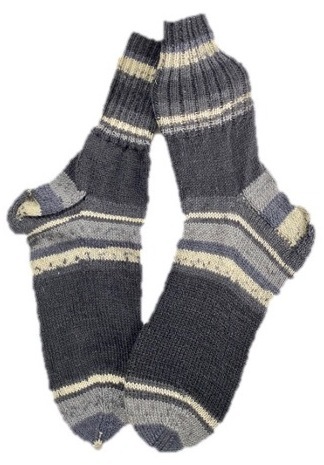 Handgestrickte Socken, Gr. 48/49, Anthrazit, Grau