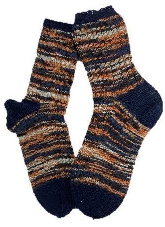 Handgestrickte Socken, Gr. 40/41, Blau/ Orange